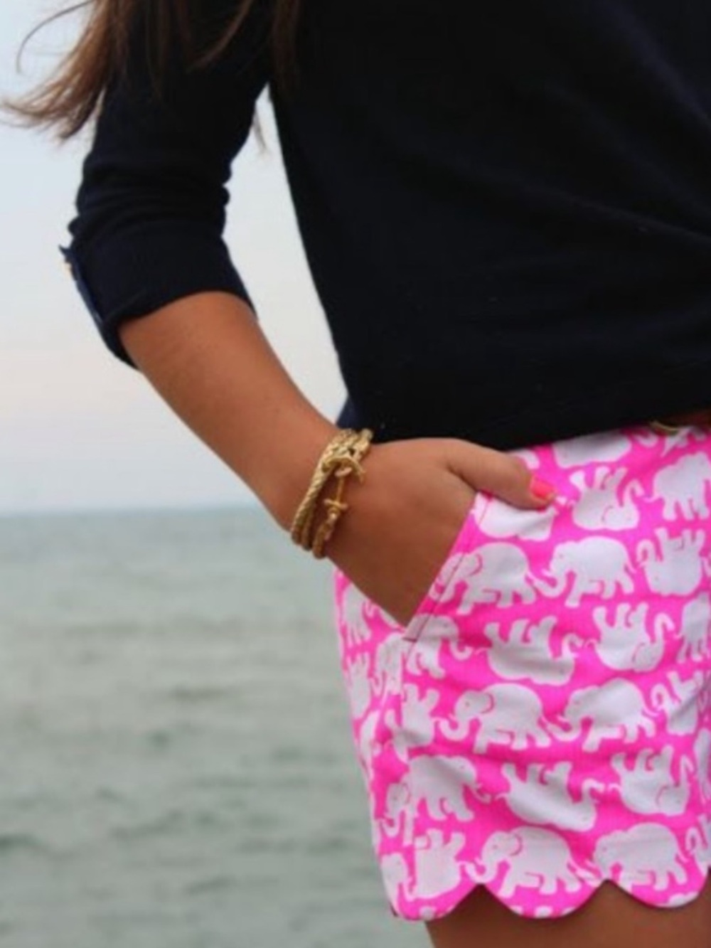 Lilly Pulitzer Pop Pink Tusk In Sun Buttercup Scallop Hem Shorts Elephant Print - Picture 2 of 8